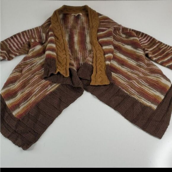 PERU PERUVIAN BEYOND THREADS OPEN TAN BROWN SUPER SOFT CARDI CARDIGAN SWEATER - Picture 1 of 7